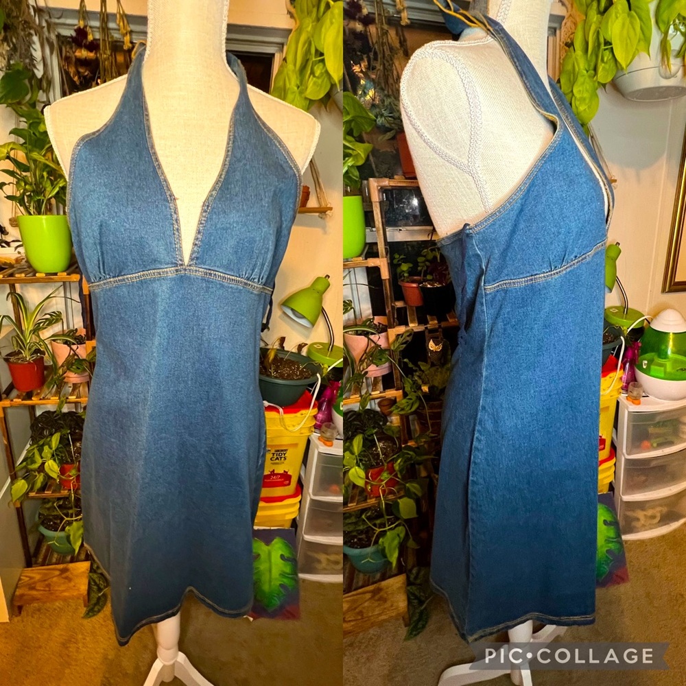 Vintage size large denim halter dress from the 90s